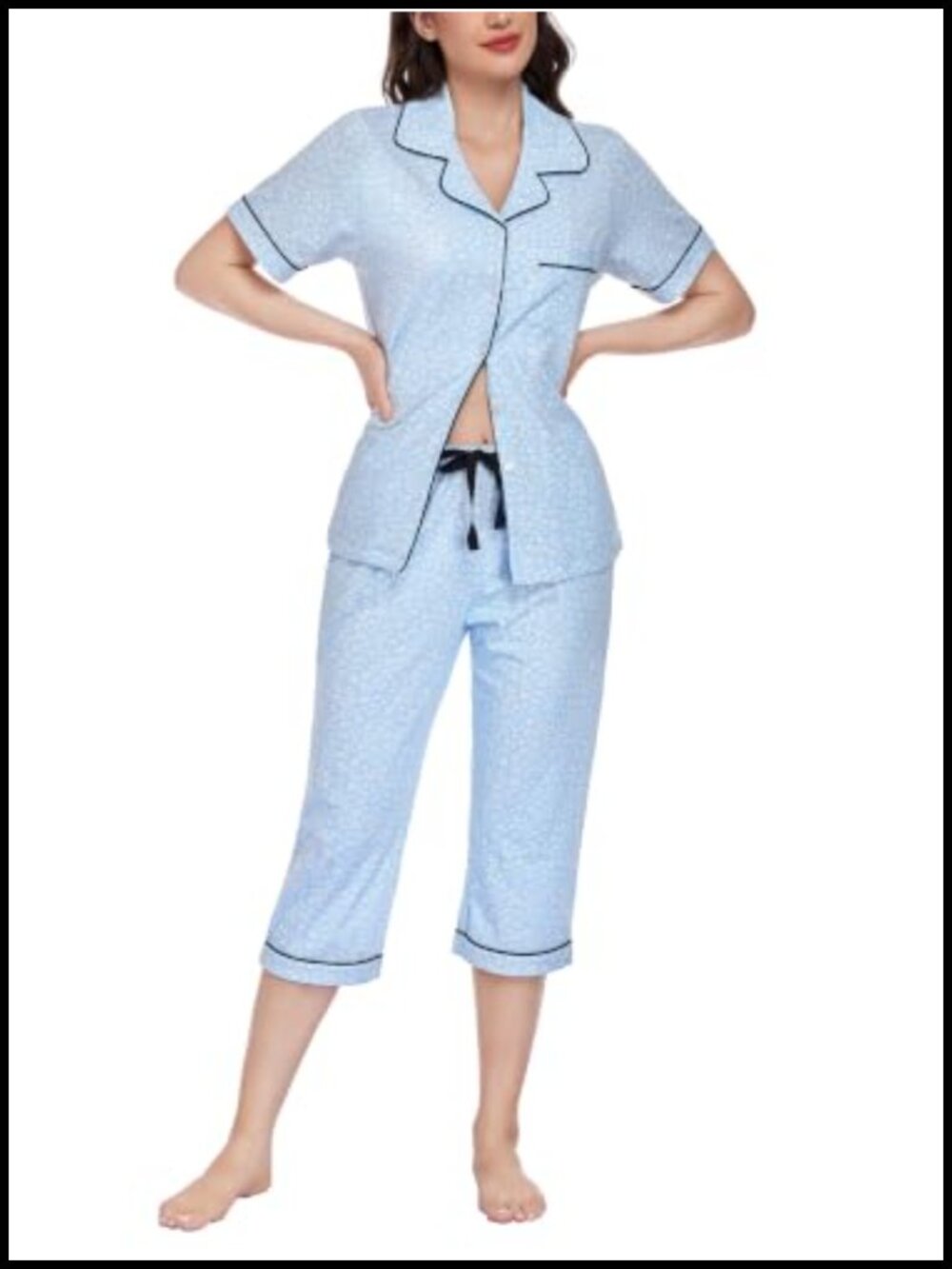 Women's 100% Cotton Pajama Set Button Down Short Sleeve Capri Pants
